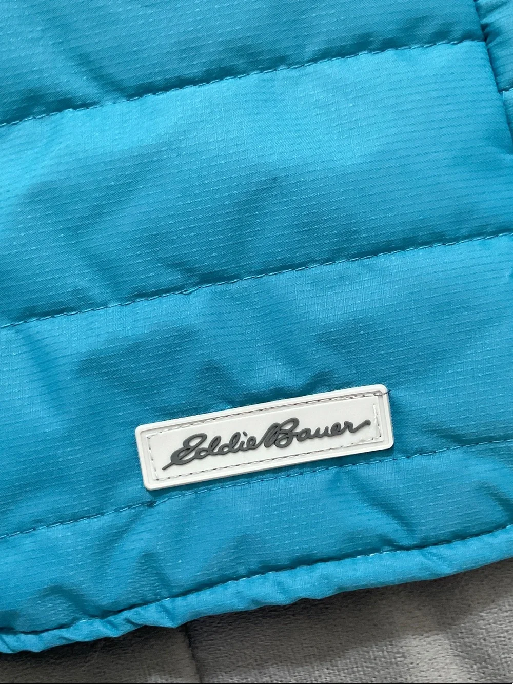 Eddie Bauer Teal Quilted Dog Jacket Faux Fur Trim Hood